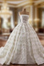 Ball Gown Strapless Lace Pearls Wedding Dresses