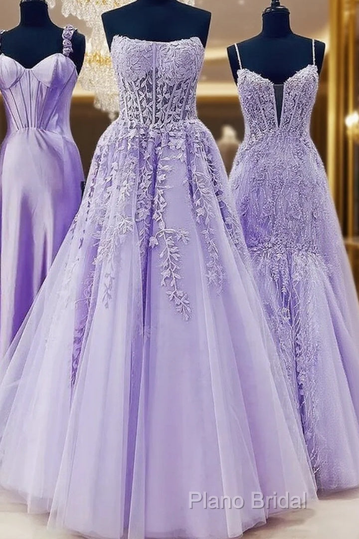 Ball Gown Strapless Purple Violet Formal Prom Dresses Lace Long Formal Gown Main image