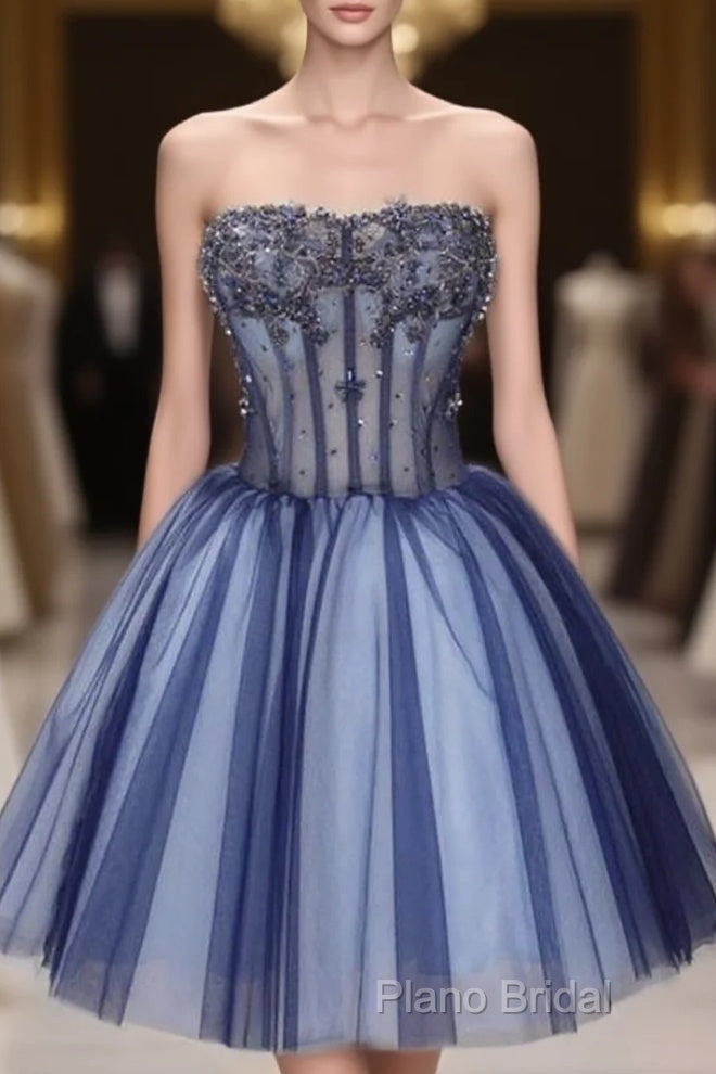 Ball Gown Strapless Short Tulle Homecoming Dresses With Beading