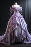 Ball Gown Straps Lilac Satin Floral Sweet 16 Dresses