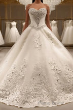 Ball Gown Sweetheart Cathedral Train Tulle Wedding Dresses With Sequin
