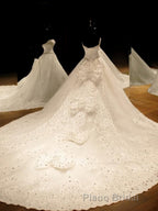 Ball Gown Sweetheart Cathedral Train Tulle Wedding Dresses With Sequin