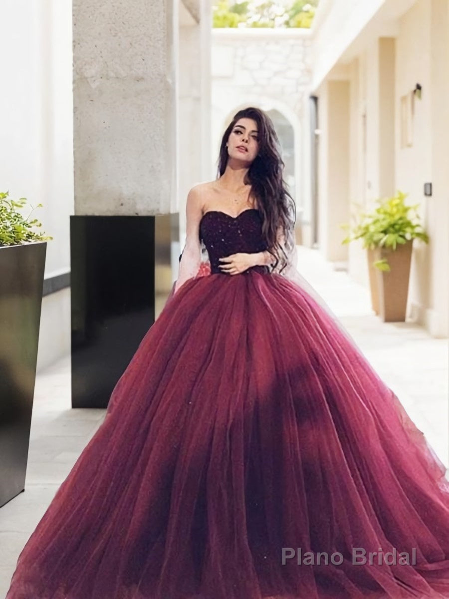 Ball Gown Sweetheart Floor-Length Tulle Prom Dresses With Beading Main image