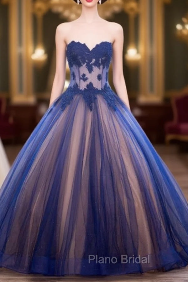 Ball Gown Sweetheart Long/Floor-Length Tulle Formal Prom Dresses With Appliqued Main image