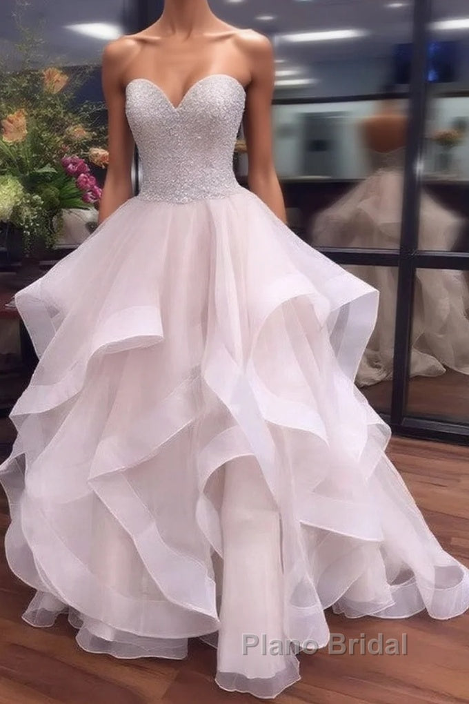 Ball Gown Sweetheart Organza Floor-length Beading Formal Prom Dresses