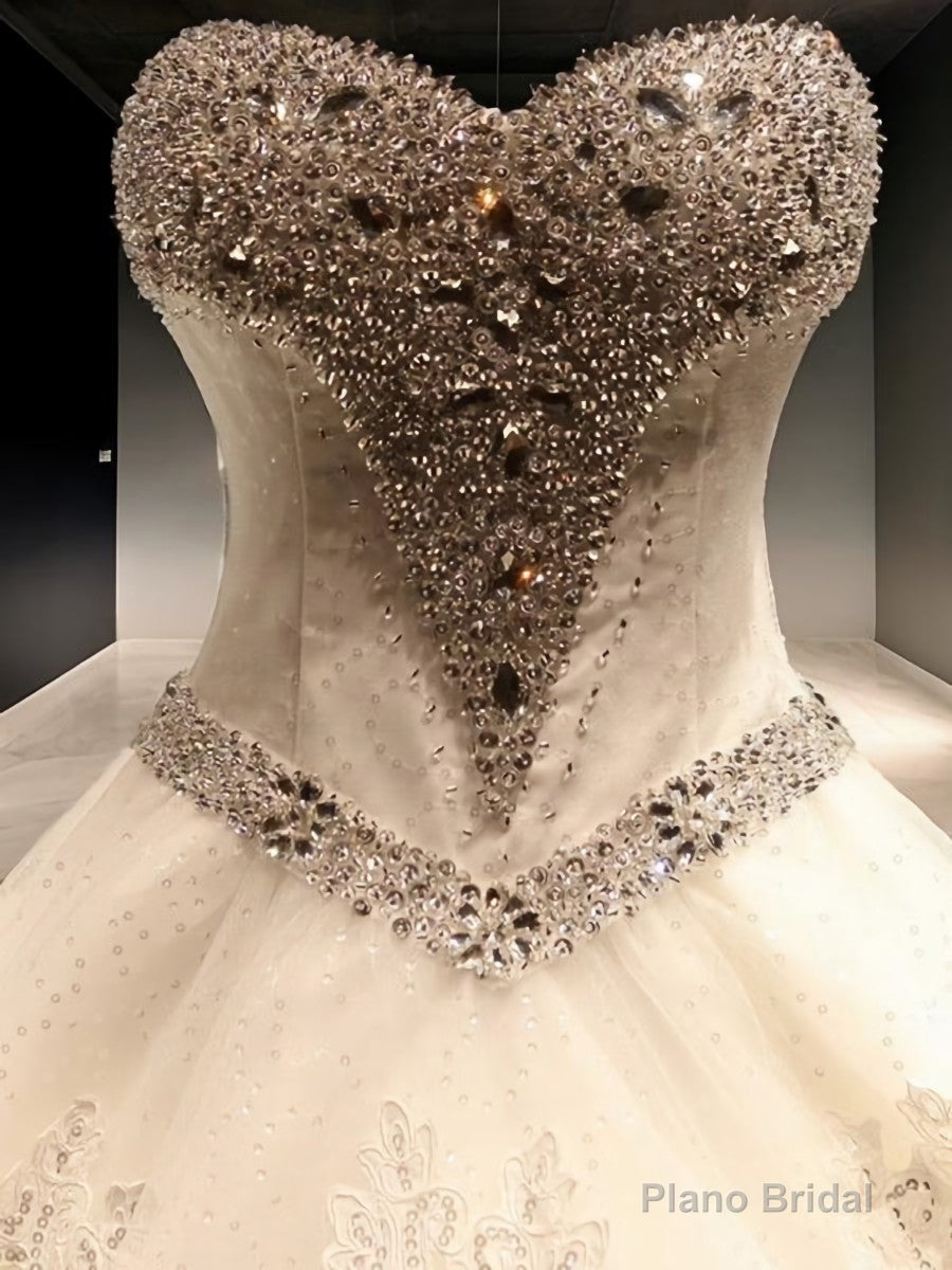 Ball-Gown Sweetheart Sequin Cathedral Train Tulle Wedding Dress