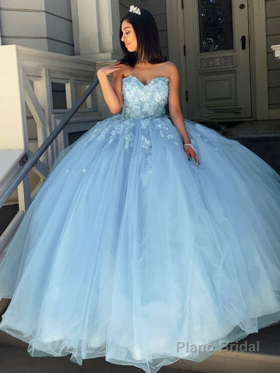 Ball Gown Sweetheart Sweep Train Tulle Prom Dresses With Appliques Lace Main image