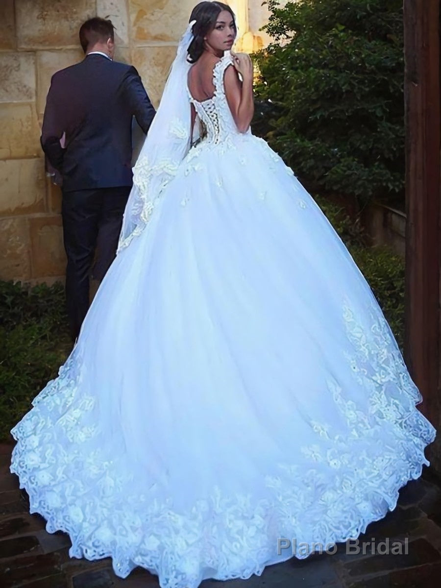 Ball Gown Sweetheart Sweep Train Tulle Wedding Dresses With Appliques Lace Secondary image
