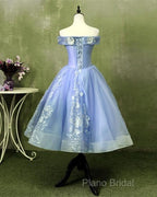 Ball Gown Tea Length Off The Shoulder Embroidery Dresses
