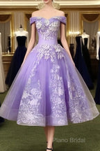 Ball Gown Tea Length Off The Shoulder Embroidery Dresses