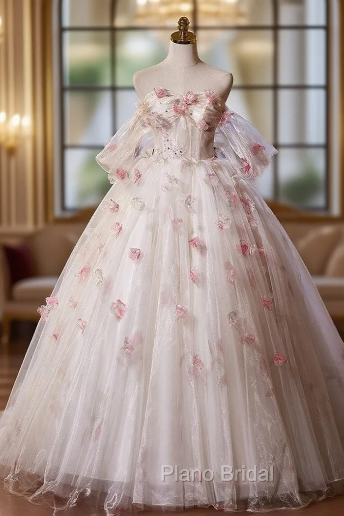 Ball Gown Tulle 3D Flower Off the Shoulder Quinceanera Dresses