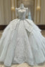 Ball Gown Tulle High Neck Beading Wedding Dresses