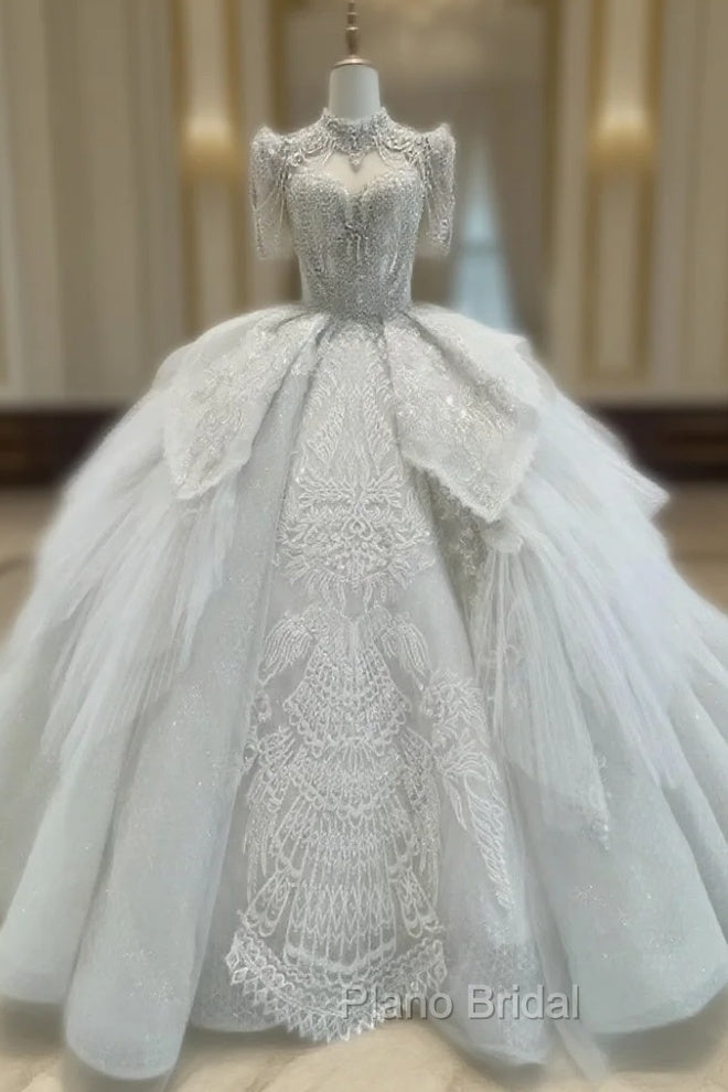 Ball Gown Tulle High Neck Beading Wedding Dresses Main image