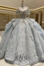 Ball Gown Tulle Off the Shoulder Beading Wedding Dresses