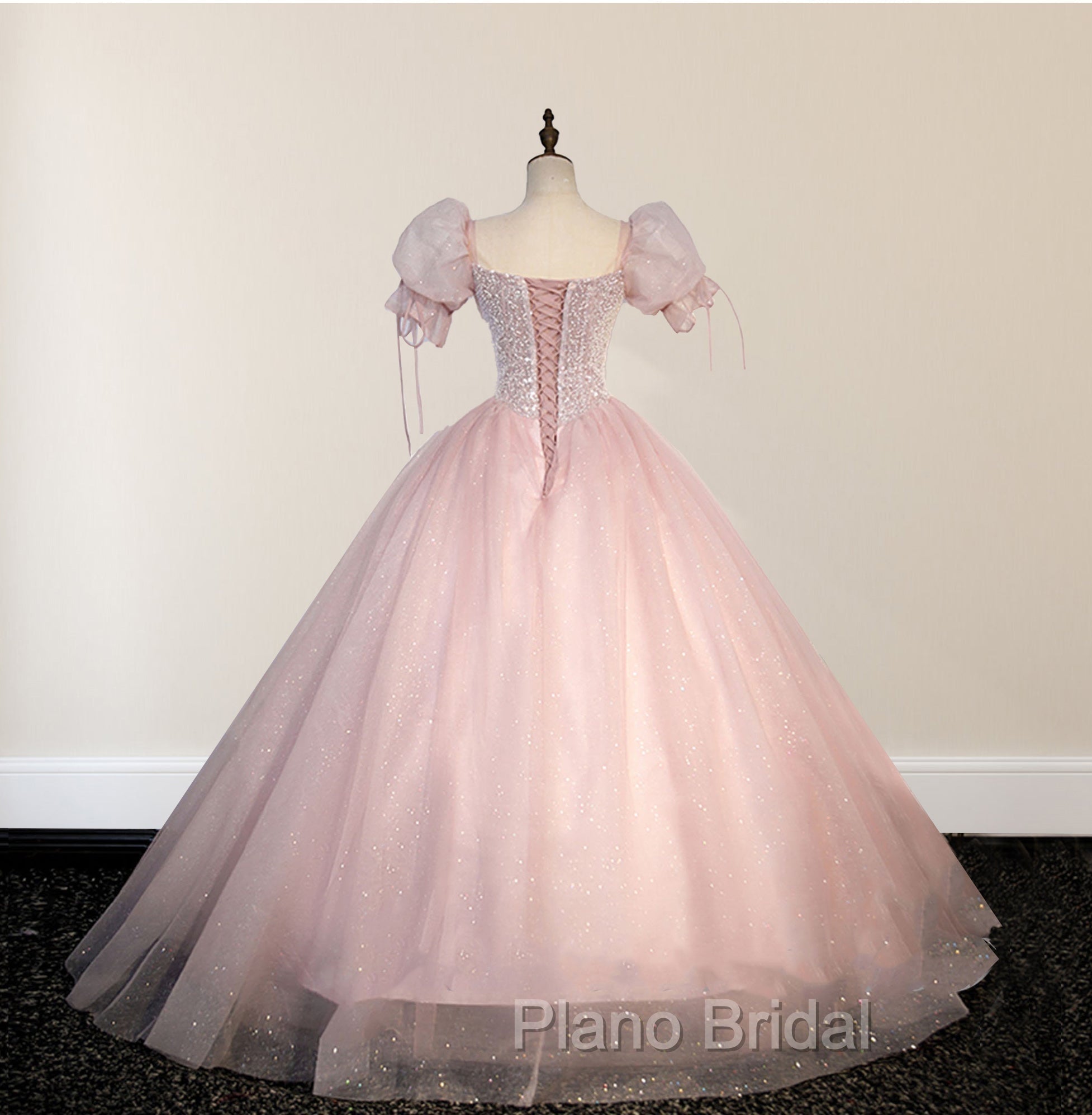 Ball-Gown Tulle  Pink Sweetheart Floor-Length Graduation Birthday Party Dresses with Sequined Secondary image