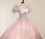 Ball-Gown Tulle  Pink Sweetheart Floor-Length Graduation Birthday Party Dresses with Sequined
