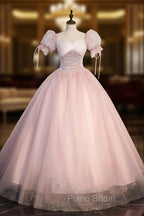 Ball-Gown Tulle  Pink Sweetheart Floor-Length Graduation Birthday Party Dresses with Sequined