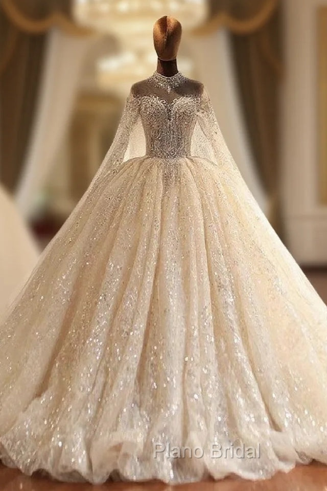 Ball Gown Tulle Sequins High Neck Wedding Dresses Main image