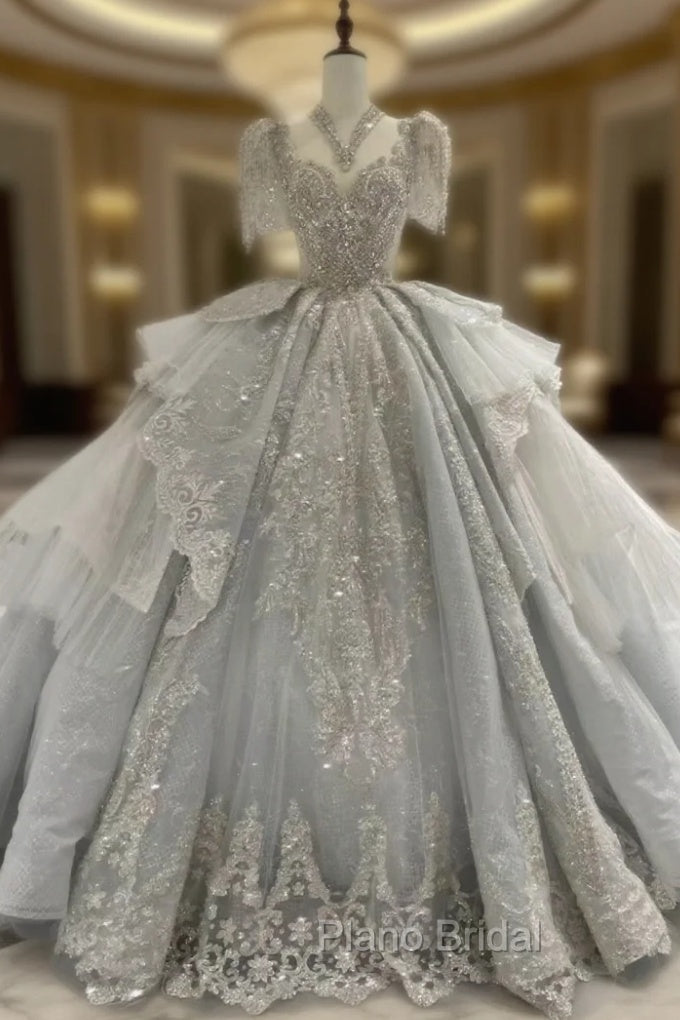 Ball Gown Tulle Sequins Long Train Wedding Dresses Main image