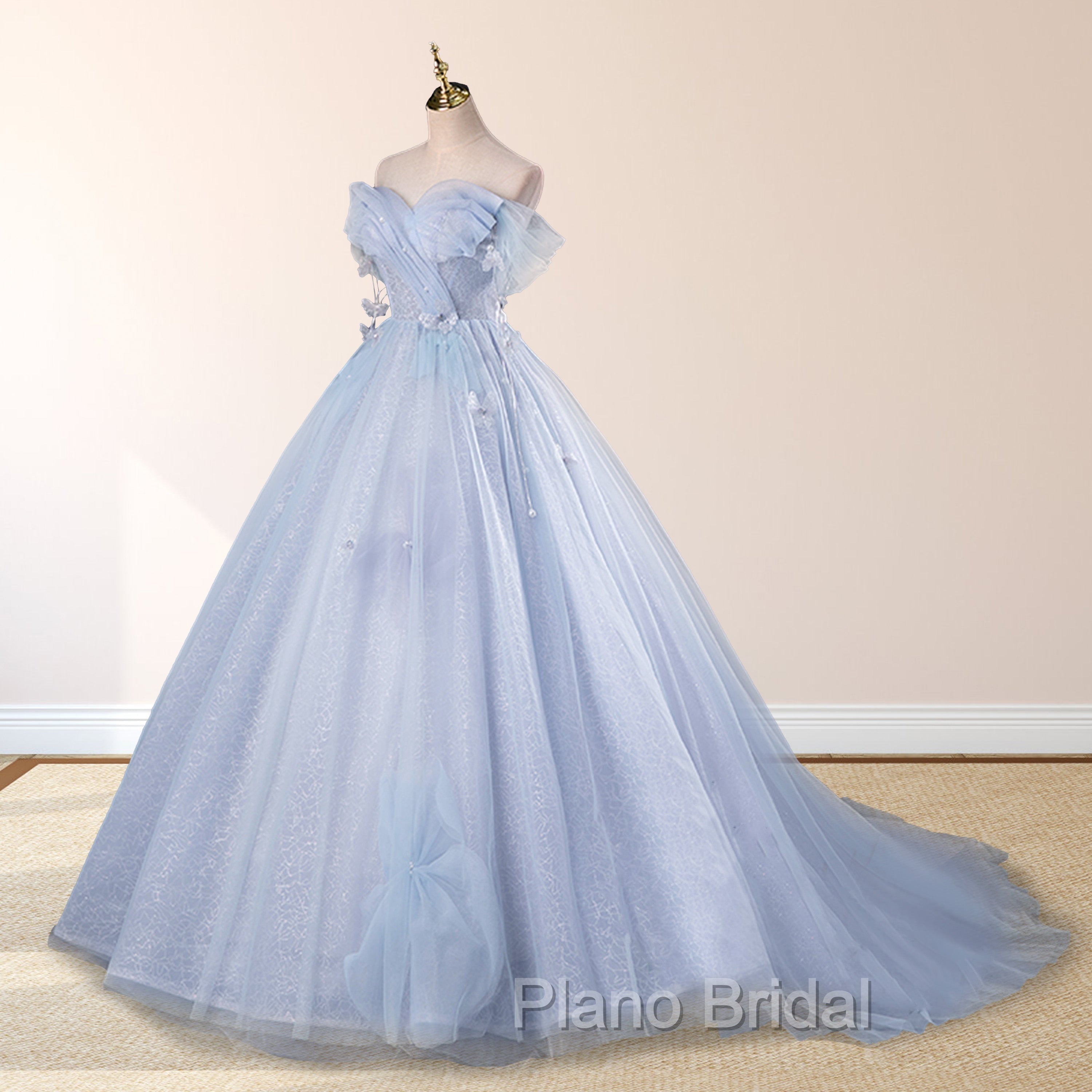 Ball-Gown Tulle Sweetheart Floor-Length Pearls Butterflies Quinceanera Dresses with Appliqued Secondary image