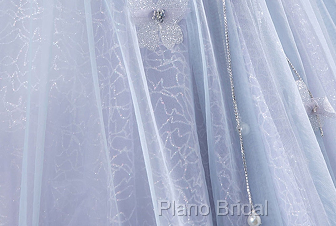 Ball-Gown Tulle Sweetheart Floor-Length Pearls Butterflies Quinceanera Dresses with Appliqued