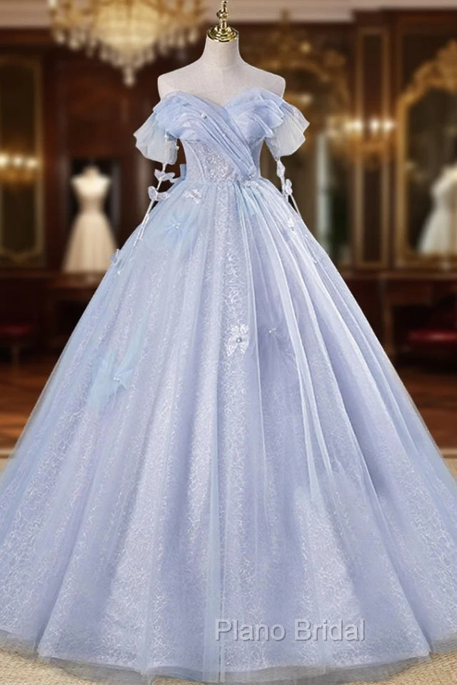Ball-Gown Tulle Sweetheart Floor-Length Pearls Butterflies Quinceanera Dresses with Appliqued Main image