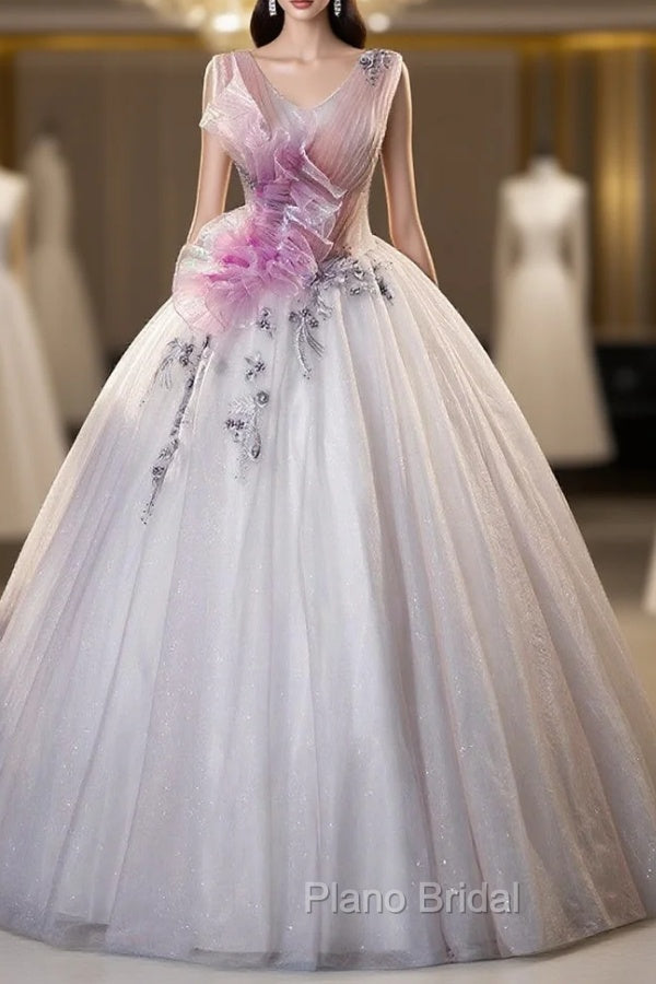 Ball Gown Tulle V-neck Pleats Appliques Quinceanera Dresses Main image