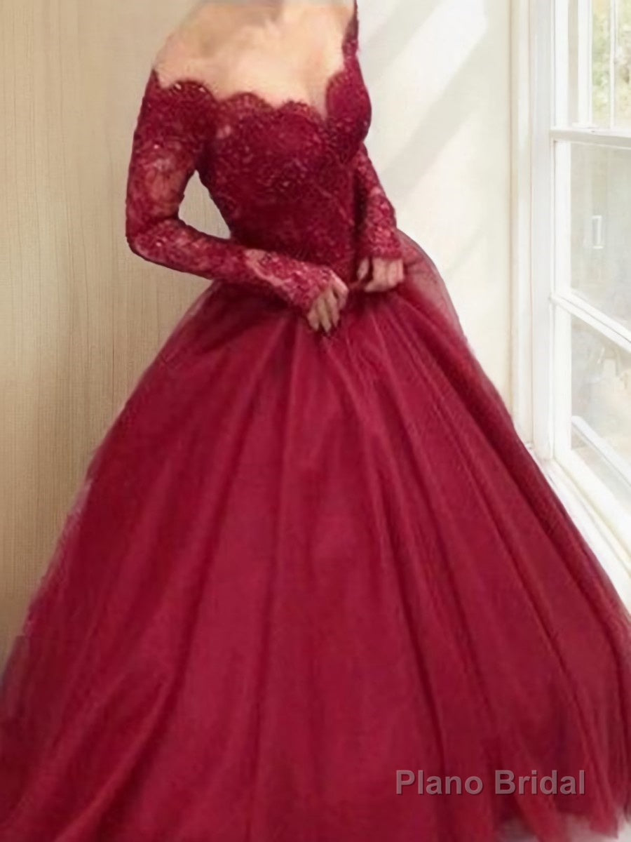 Ball Gown V-neck Floor-Length Tulle Prom Dresses With Lace Main image