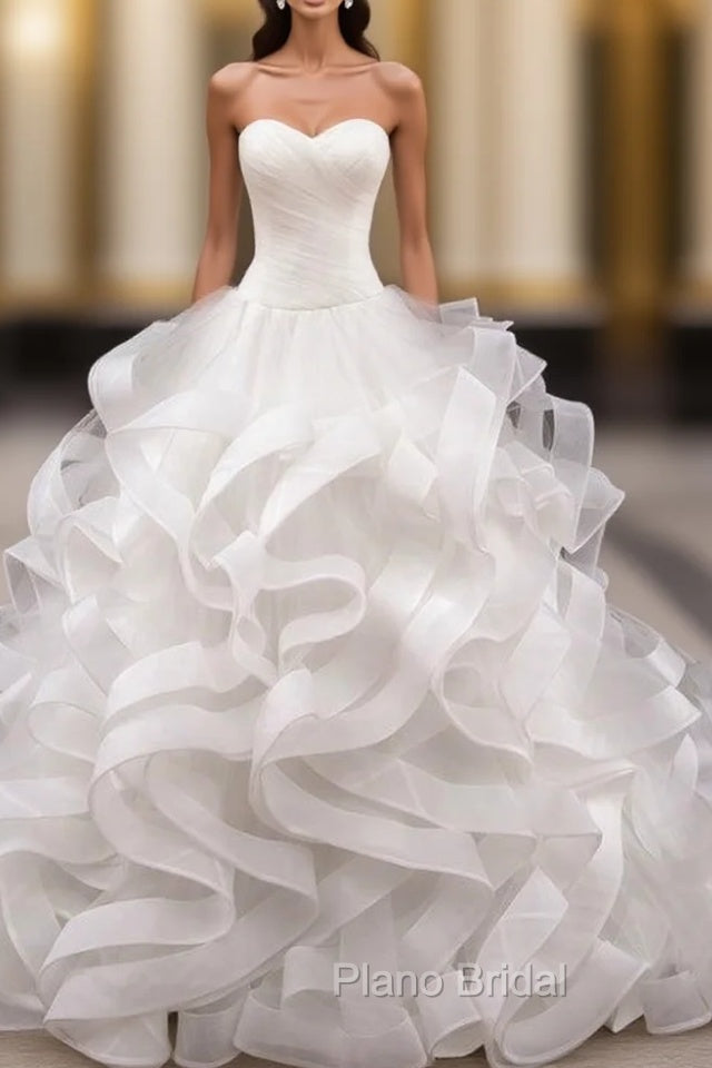 Ball Gown White Sweetheart Tulle Train Wedding Dresses