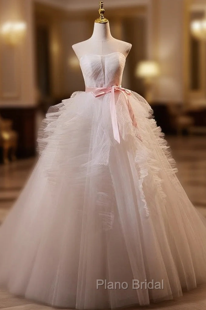 Ball Gown White Tulle Strapless Pleats Wedding Dresses Main image