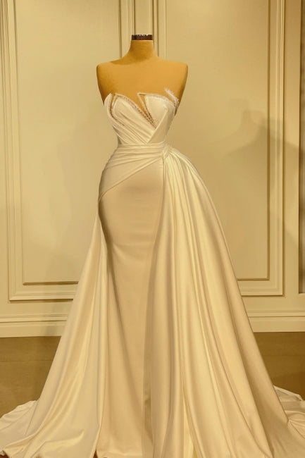 Beautiful Mermaid Wedding Gowns With Lace Long White Glitter Sleeveless