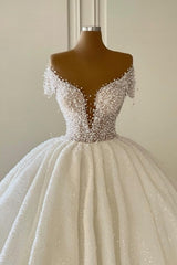 Elegant Modern V-neck Wedding Gowns With Glitter Off-the-shoulder