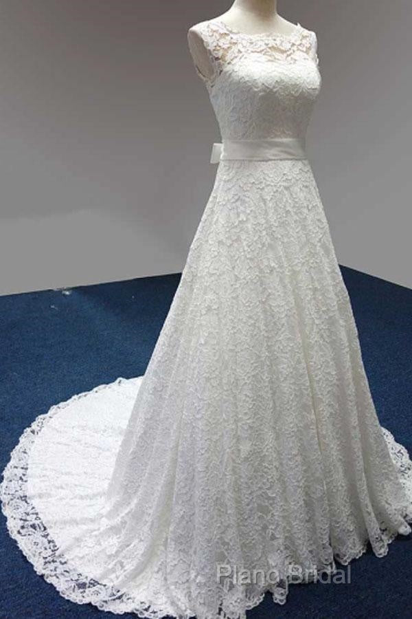 Bateau A-Line Lace Sash Bowknot Sleeveless Wedding Dresses Secondary image