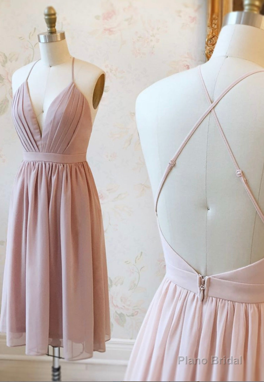 Pink V-Ncek Chiffon Prom Dresses, A-Line Backless Short Dresses Main image