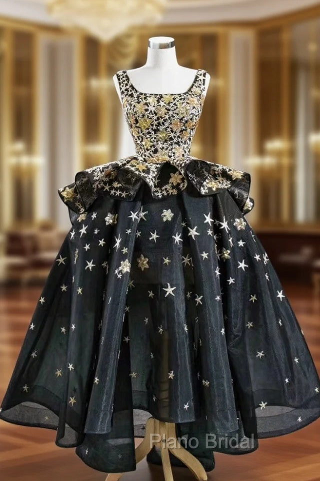 Be The Formal Prom Queen Black Ball Gown Tulle  Square Star Sequins Formal Prom Dresses