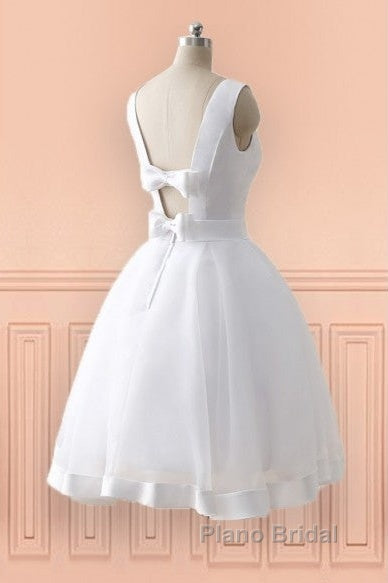 Beach Open Bow Back Knee Length Simple Wedding Dresses