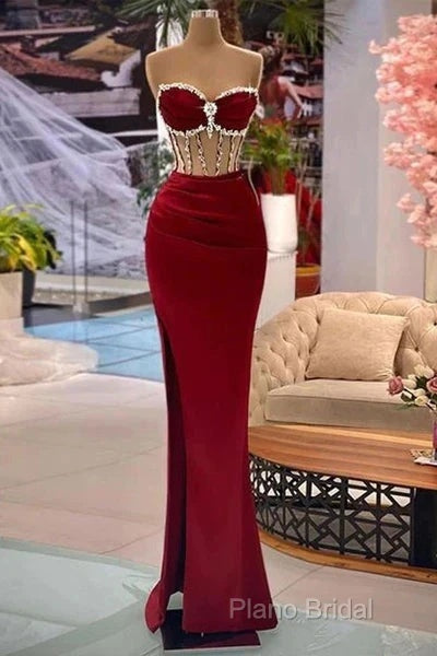 Beaded Burgundy Mermaid Formal Prom Dresses Secondary image