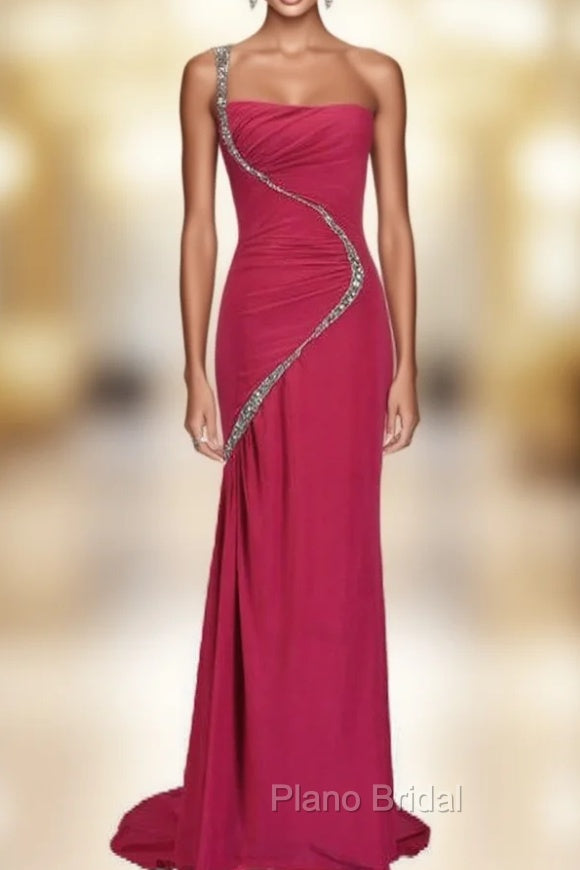 Beaded Chiffon One Shoulder Wedding Party Evening Dresses Mother of The Bride Dresses Main image