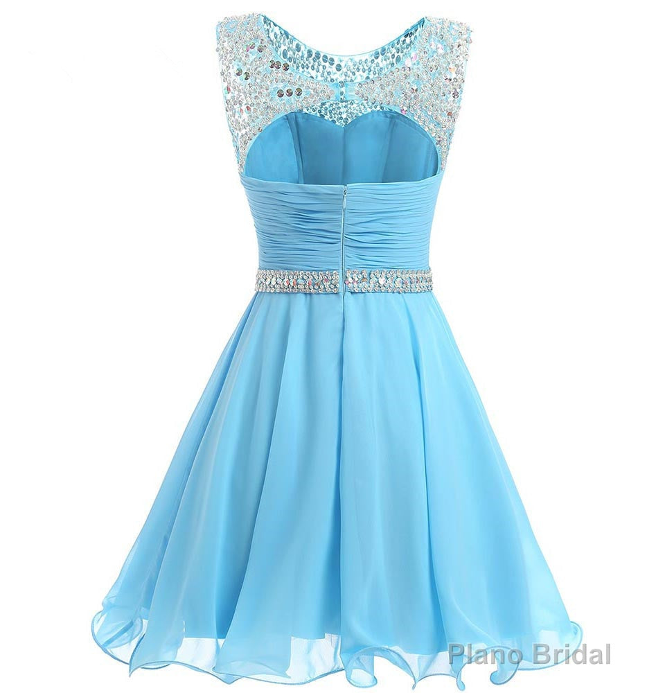 Beaded Chiffon Round Neckline Short Party Dress, Blue Chiffon Homecoming Dresses Main image