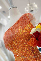 Beaded Fringe Orange Tight Short Homecoming Dresses Cocktail Dresses Wedding