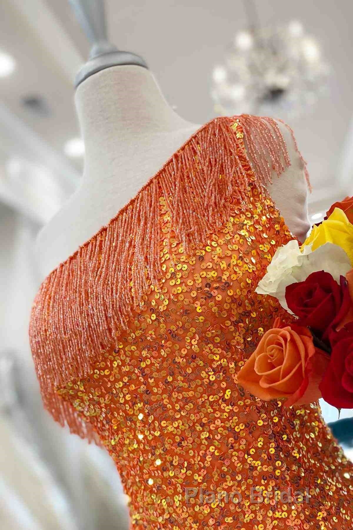 Beaded Fringe Orange Tight Short Homecoming Dresses Cocktail Dresses Wedding