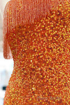 Beaded Fringe Orange Tight Short Homecoming Dresses Cocktail Dresses Wedding