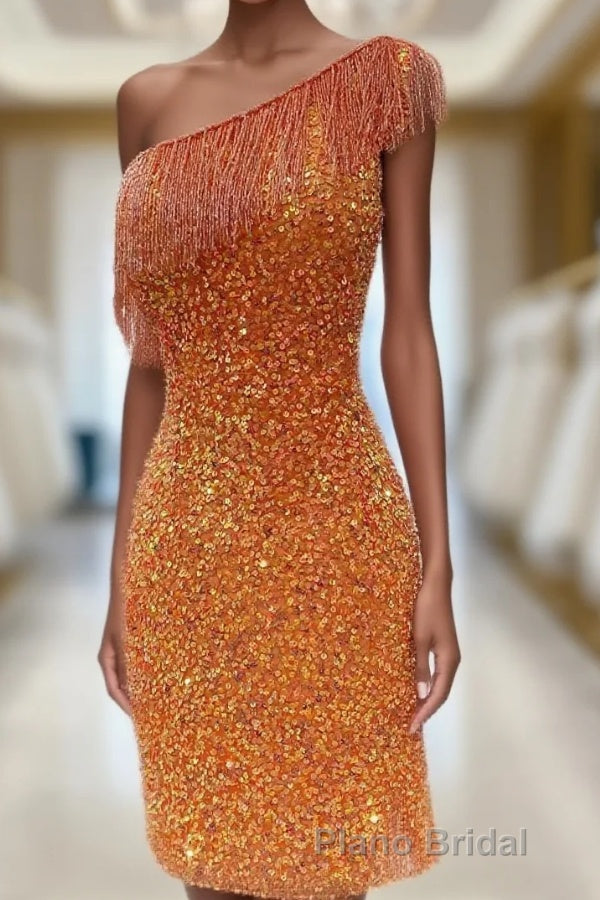 Beaded Fringe Orange Tight Short Homecoming Dresses Cocktail Dresses Wedding Main image