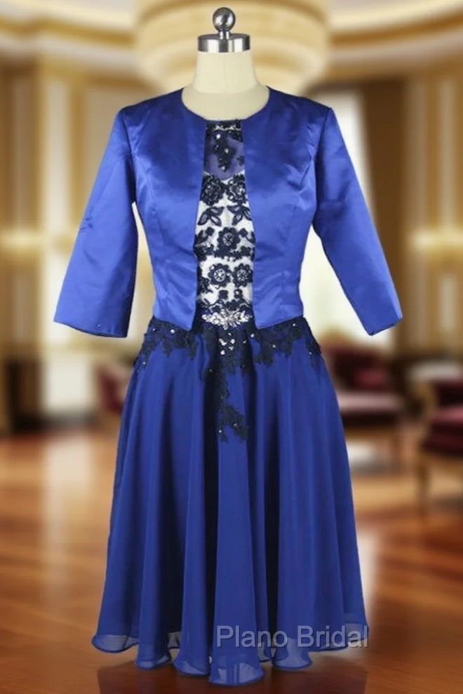 Beaded Lace Chiffon Knee Length Blue Mother Of The Bride Dresses Main image