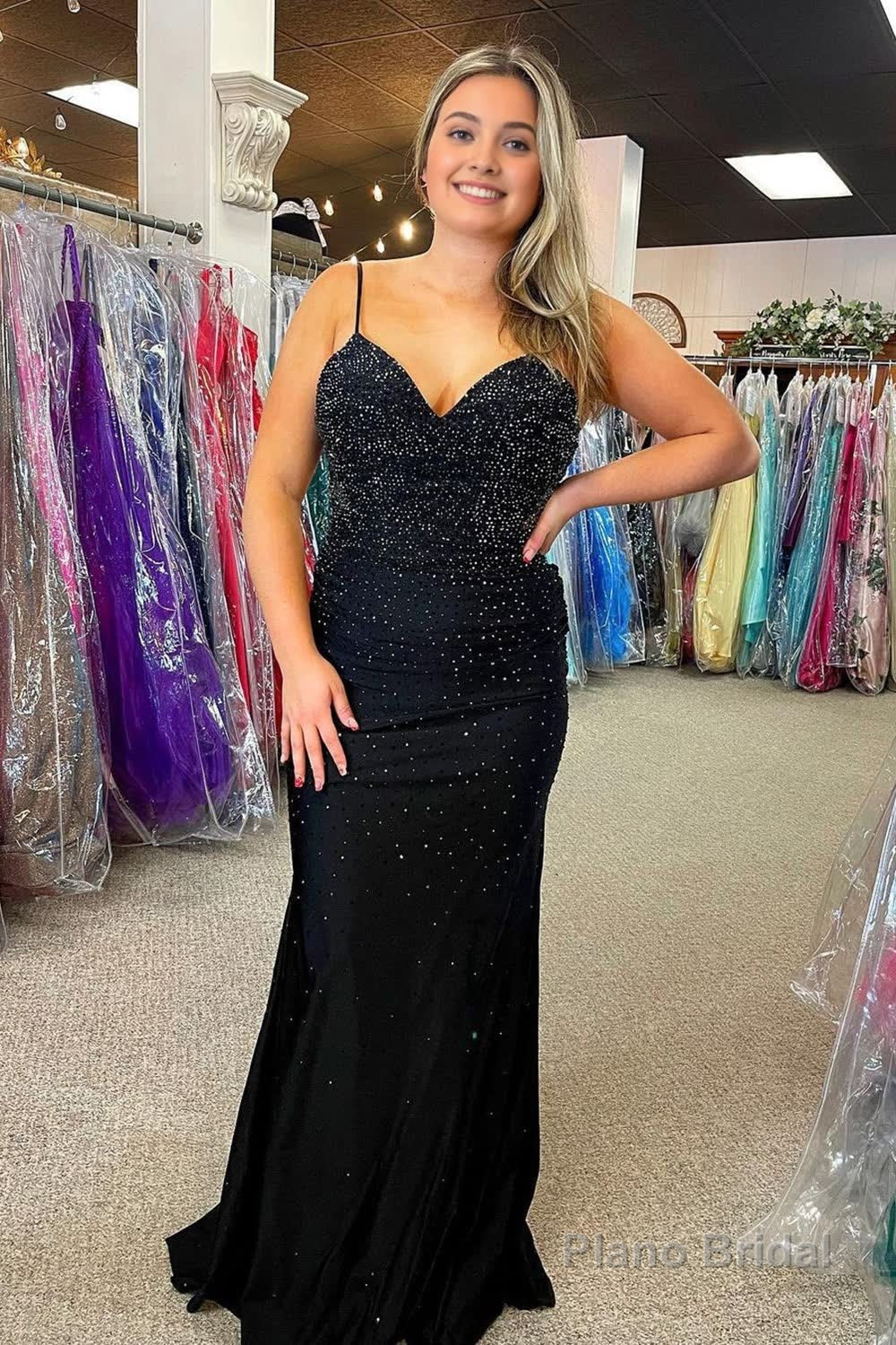 Beaded Spaghetti Straps Plus Size Prom Dress Main image