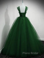 Beaded Tulle Off Shoulder Long Party Dresses Tulle A-Line Formal Prom Dresses Ball Gown Quinceanera Dresses