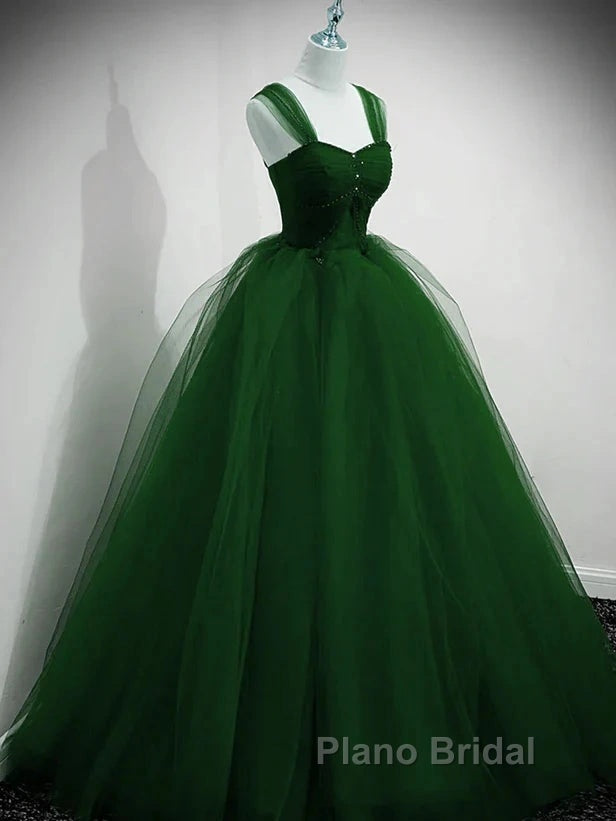 Beaded Tulle Off Shoulder Long Party Dresses Tulle A-Line Formal Prom Dresses Ball Gown Quinceanera Dresses