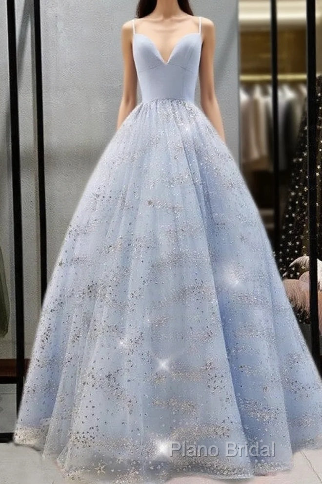 Beaded Tulle Formal Prom Dresses Ball Gown Plunge Neck