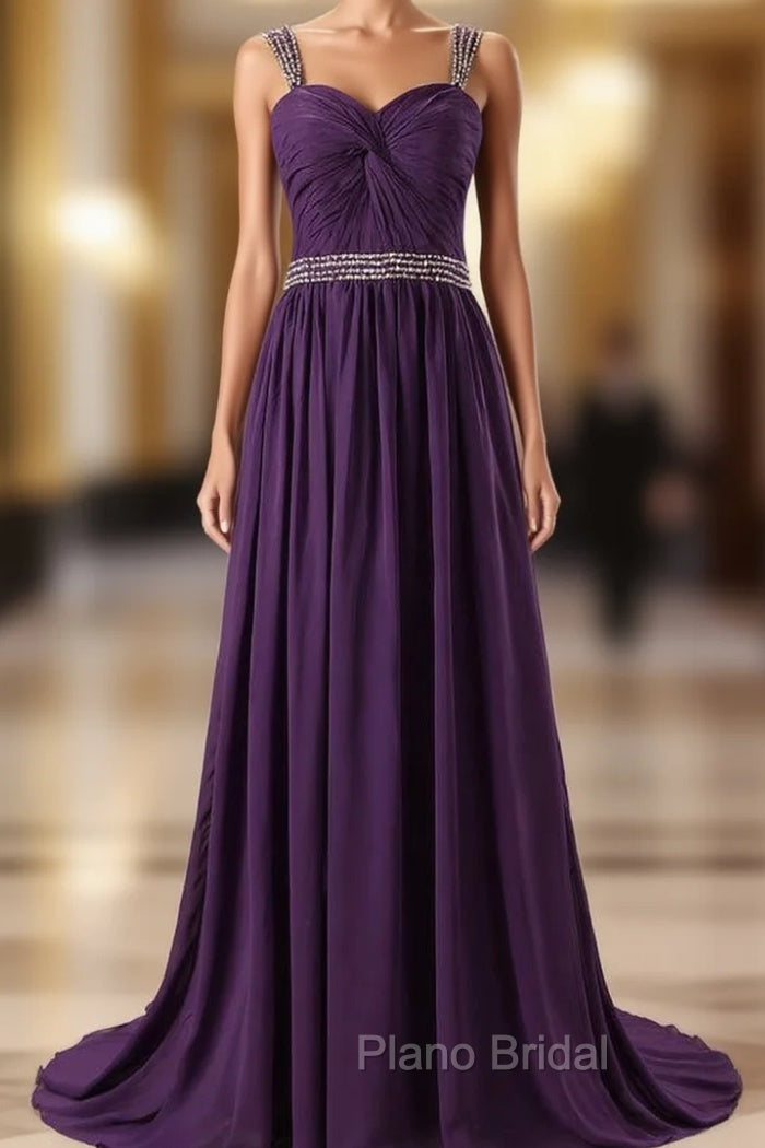 Beading A-line Chiffon Formal Prom Dresses Sweetheart Formal Prom Dresses