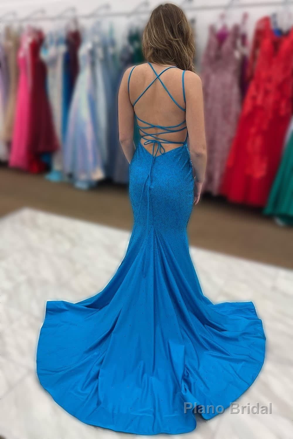 Beading Blue Mermaid Prom Dress with Slit Secondary image